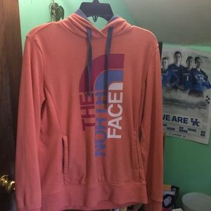 Coral color north face sweat shirt